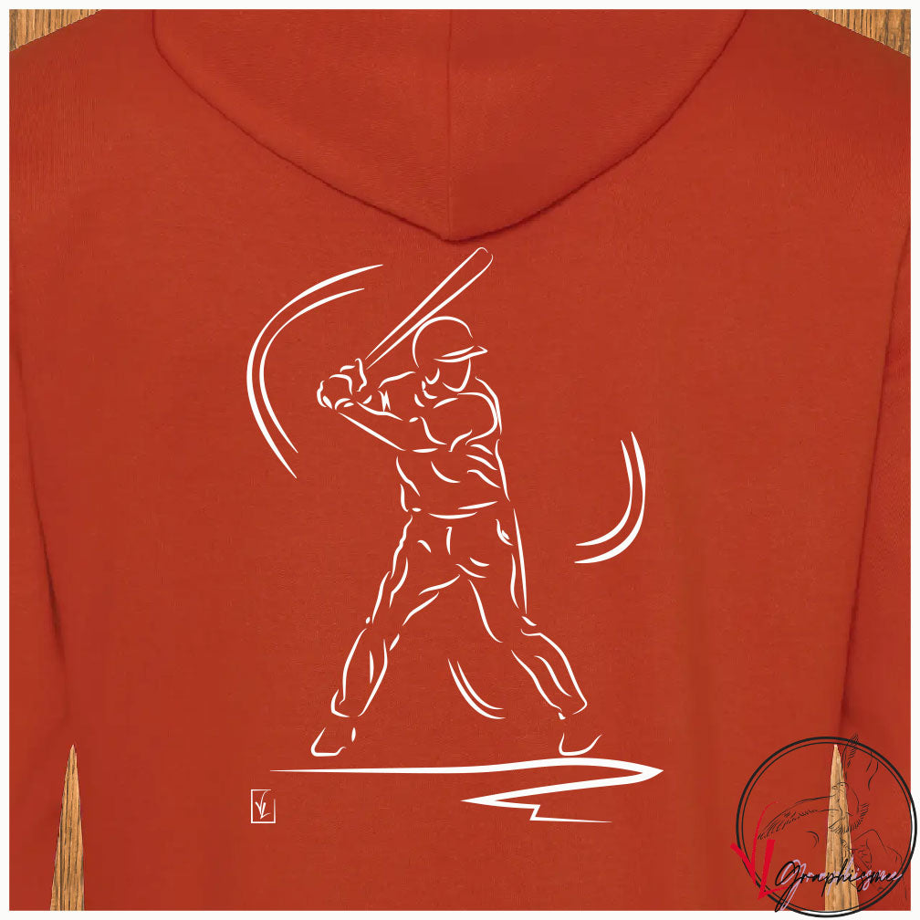 Baseball lancé sport Sweat couleur rouge à personnaliser avec du texte - Graphisme Virginie Linard ©